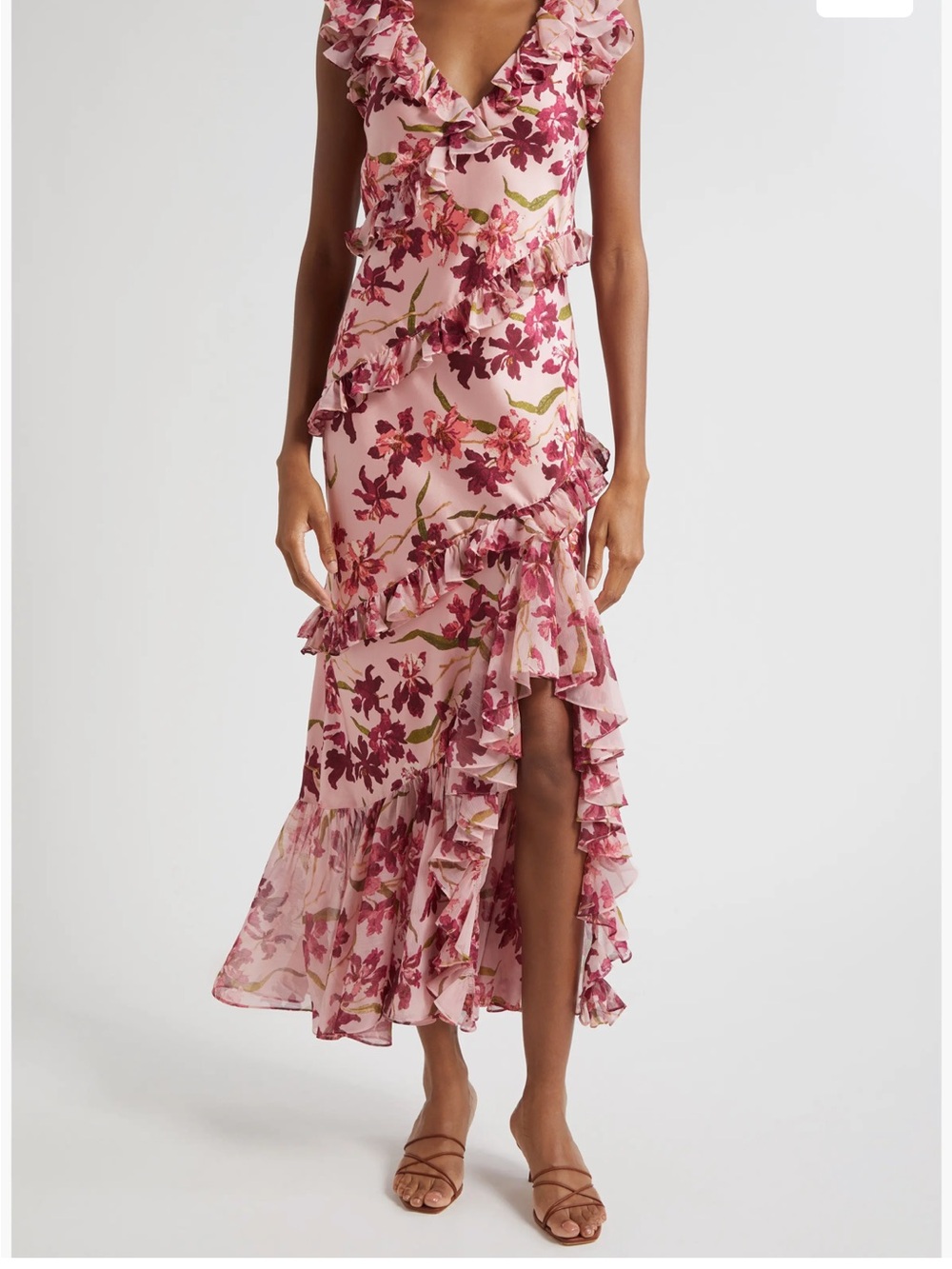 cinq a sept Pink Floral Ruffle High-Low Dress